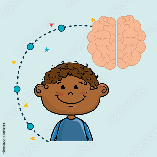 boy cartoon brain idea vector illustration design