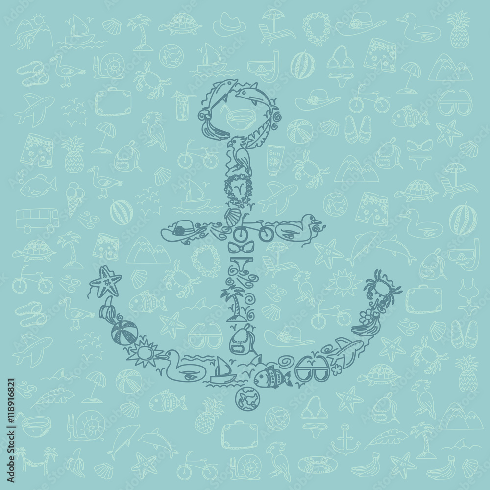 anchor consisting of holiday and travel doodle elements