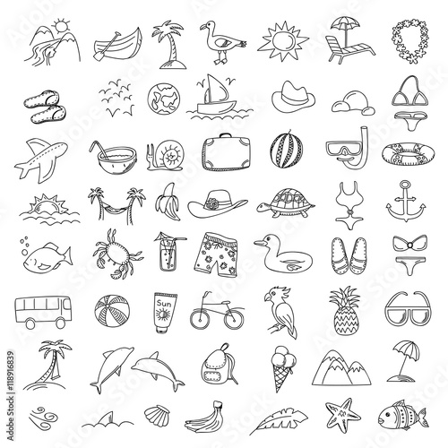 Set doodles elements travel and holiday. Hand draw icons