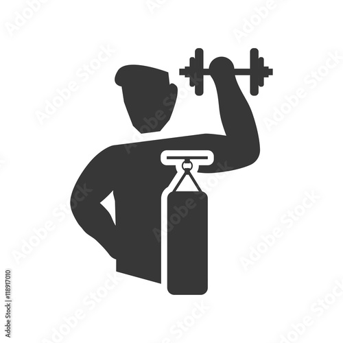bag weight lifting man healthy lifestyle fitness silhouette icon. Flat and Isolated design. Vector illustration