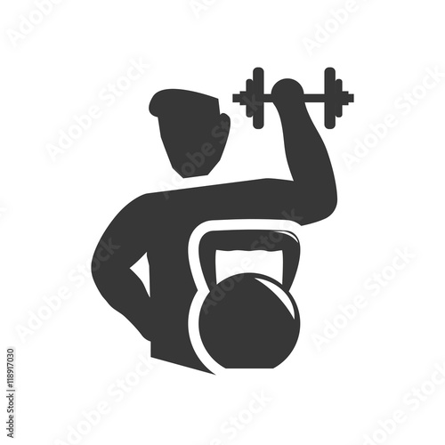 weight lifting man healthy lifestyle fitness silhouette icon. Flat and Isolated design. Vector illustration