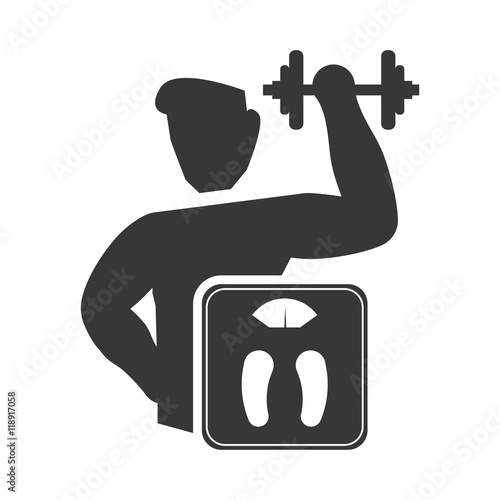 scale weight lifting man healthy lifestyle fitness silhouette icon. Flat and Isolated design. Vector illustration