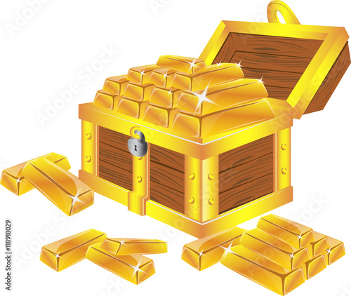 stack of golden bars in chest isolated on white, vector illustration