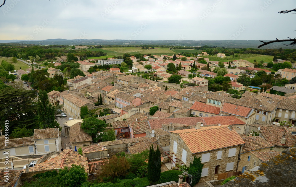 View on Grignan buildings' roofs from Grignan castle hill, France