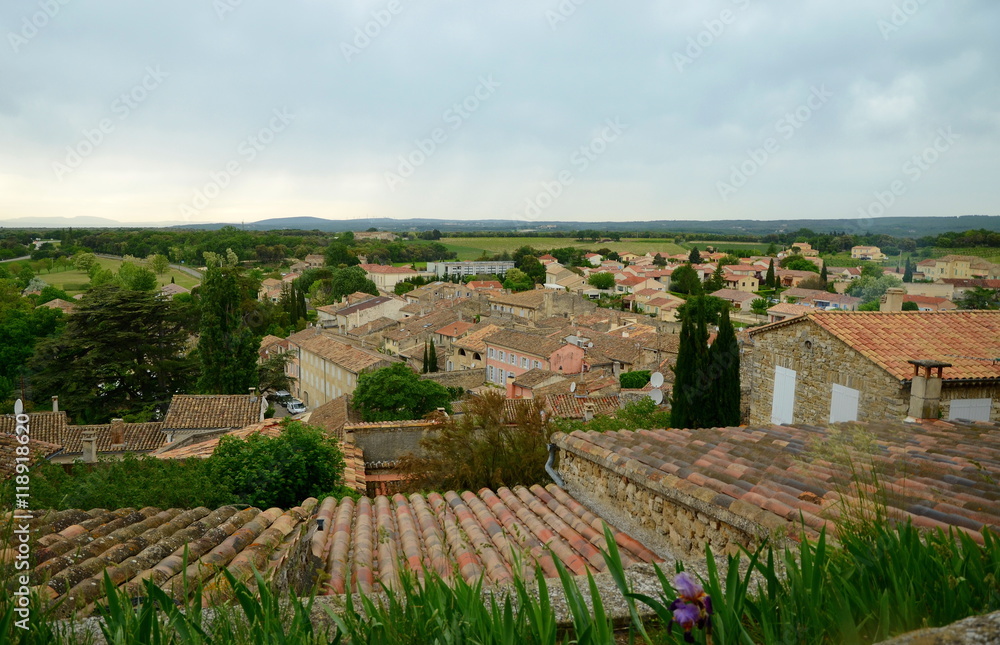 View on Grignan buildings' roofs from Grignan castle hill, France