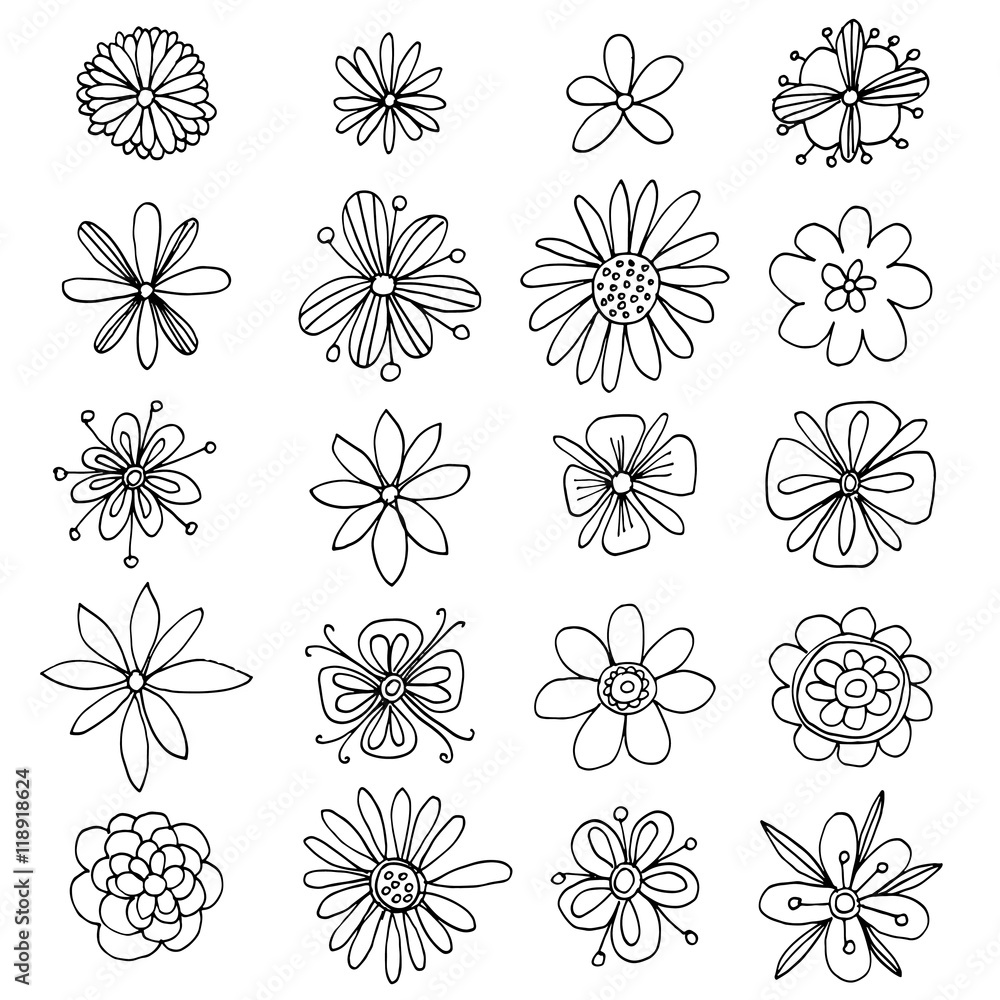Vector set of doodle flower icons Stock Vector | Adobe Stock