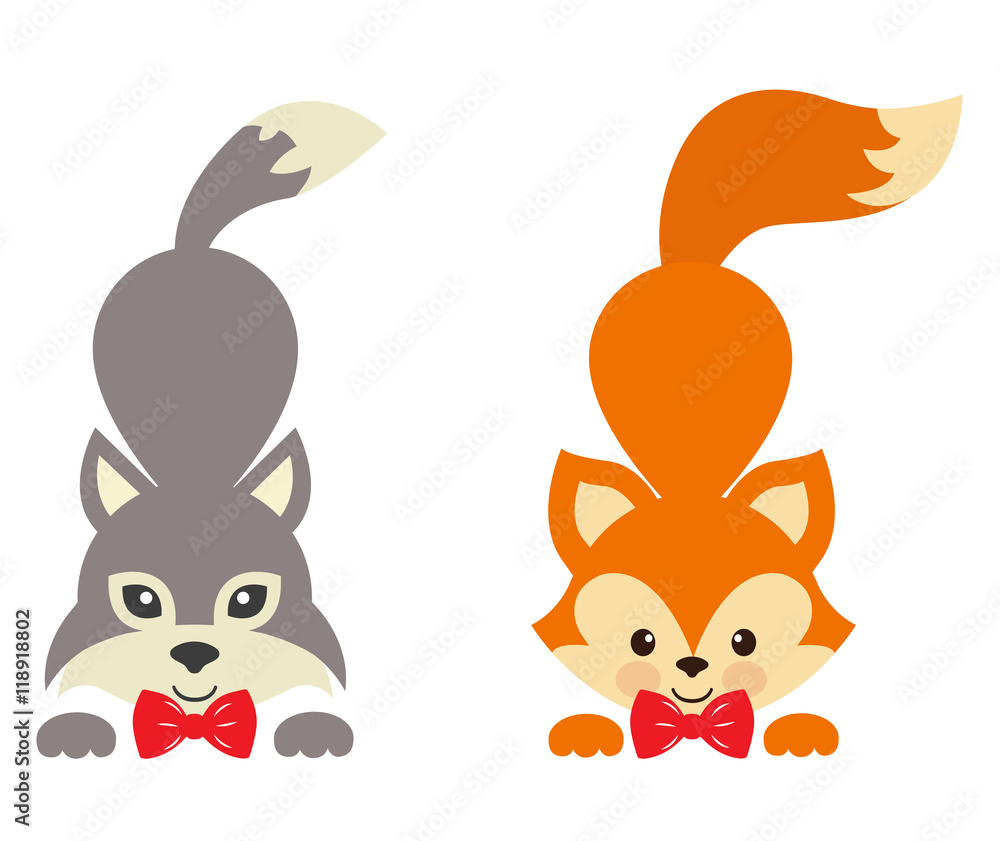 cartoon wolf and fox with tie set