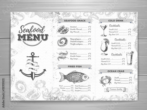 Vintage seafood menu design.