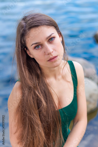 beautiful sad girl with green eyes © Nadya Kolobova
