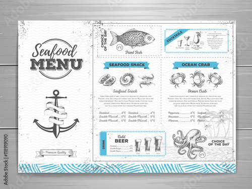 Vintage seafood menu design.