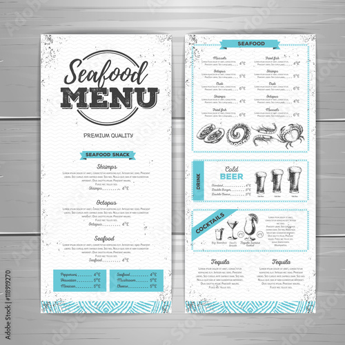 Vintage seafood menu design.