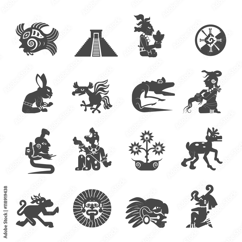 Maya Symbols Flat Icons Set