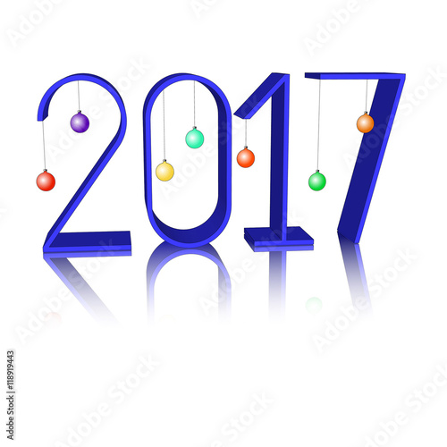 Happy new year 2017  color greeting card with balls.  Vector illustration on a white background.