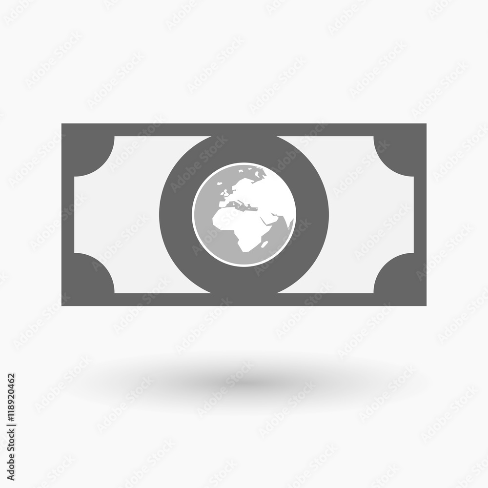 Isolated bank note icon with an Asia, Africa and Europe regio Isolated bank note icon with an Asia, Africa and Europe regio