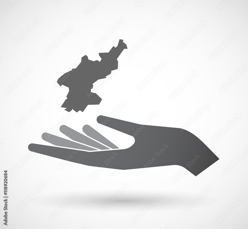 Isolated offerign hand icon with the map of North Korea Isolated offerign hand icon with the map of North Korea