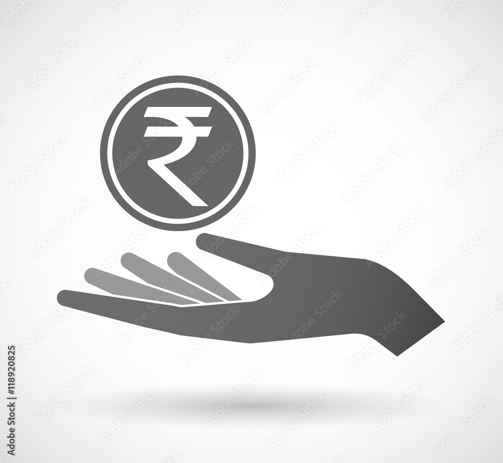 Isolated offerign hand icon with a rupee coin icon Isolated offerign hand icon with a rupee coin icon