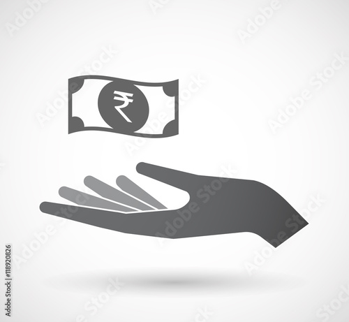Isolated  offerign hand icon with  a rupee bank note icon