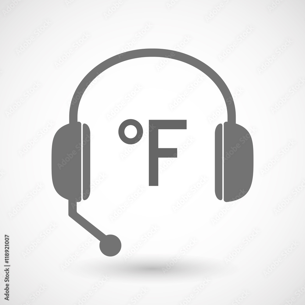 Isolated hands free headset icon with a farenheith degrees sig Isolated hands free headset icon with a farenheith degrees sig