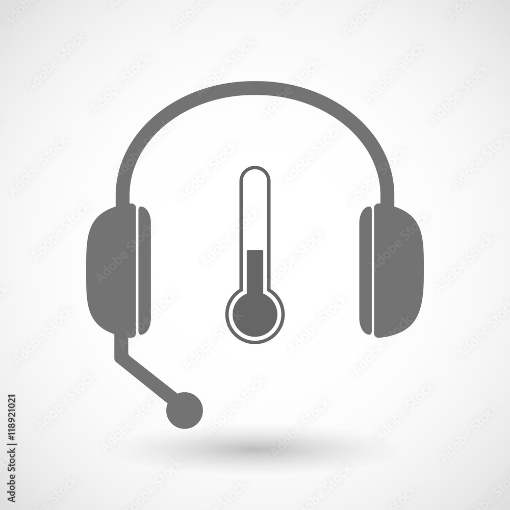 Isolated hands free headset icon with a thermometer icon Isolated hands free headset icon with a thermometer icon