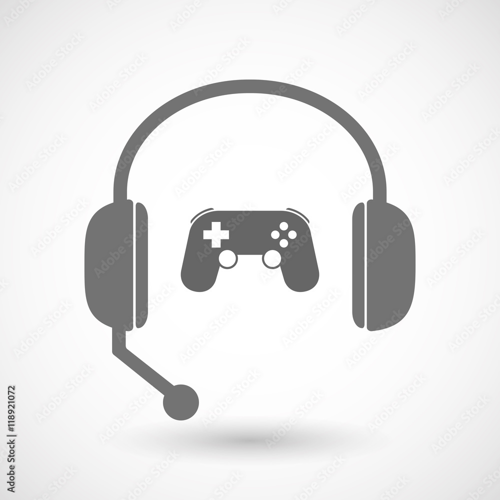 Isolated hands free headset icon with a game pad Isolated hands free headset icon with a game pad