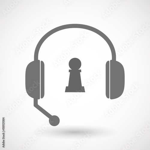 Isolated  hands free headset icon with a  pawn chess figure