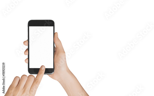 Smartphone in mano chiamata schermo acceso photo