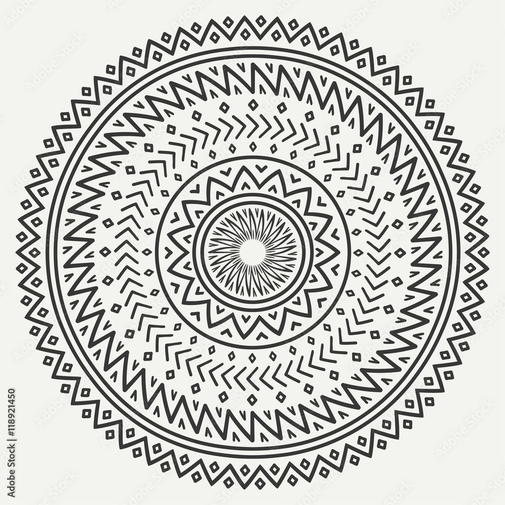 Ethnic mandala. Tribal hand drawn line geometric seamless pattern. Border. Doodles. Native vector illustration. Background. African, mexican, indian, oriental ornament. Henna tattoo style. Circle art Ethnic mandala. Tribal hand drawn line geometric seamless pattern. Border. Doodles. Native vector illustration. Background. African, mexican, indian, oriental ornament. Henna tattoo style. Circle art