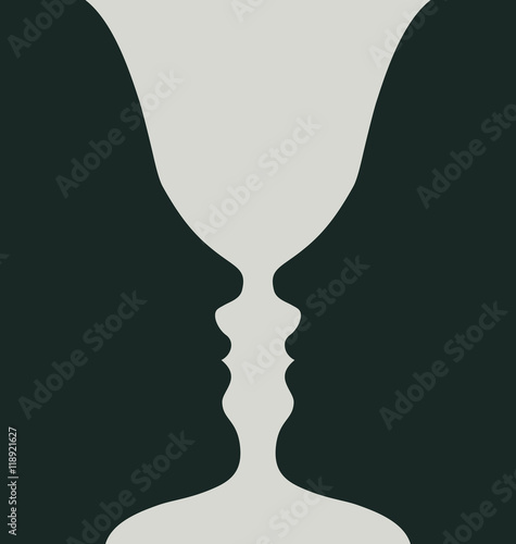 A goblet or two heads, vector illustration of an optical illusion