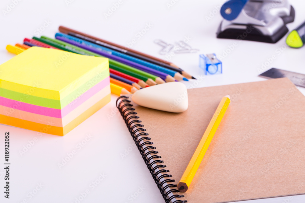 School supplies isolated on white background. School supplies isolated on white background.