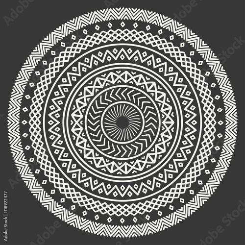 Ethnic mandala. Tribal hand drawn line geometric seamless pattern. Border. Doodles. Native vector illustration. Background. African, mexican, indian, oriental ornament. Henna tattoo style. Circle art