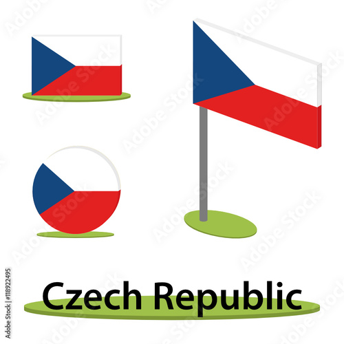 isometric flag set czech republic in perspective