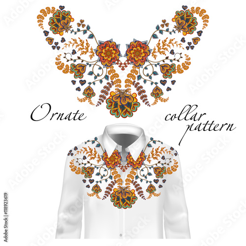 Floral pattern on collar, neck print. Abstract hand drawing flowers ornament. Vector illustration