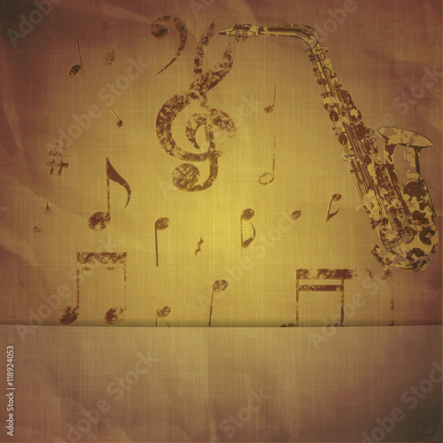 print saxophone and musical notes