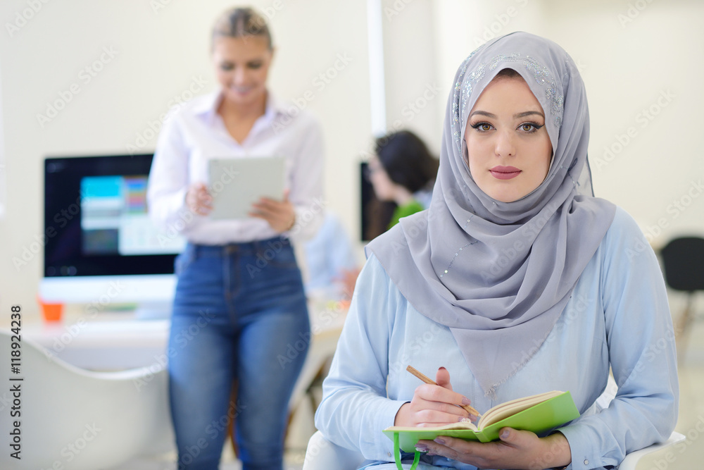 Arabian Businesswoman in startup office with team working in the Arabian Businesswoman in startup office with team working in the