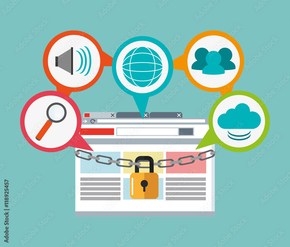 padlock site lupe cloud cyber security system technology icon. Colorful and flat design. Vector illustration padlock site lupe cloud cyber security system technology icon. Colorful and flat design. Vector illustration