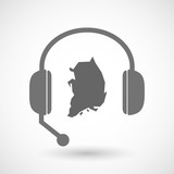 Isolated  hands free headset icon with  the map of South Korea
