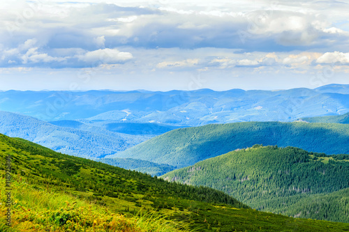 Picturesque Carpathian mountains landscape, view from the height, Ukraine. © O.Farion