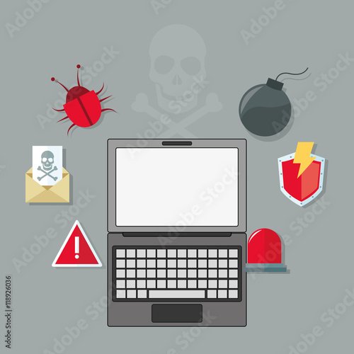 laptop bug bomb alarm cyber security system technology icon. Colorful and flat design. Vector illustration