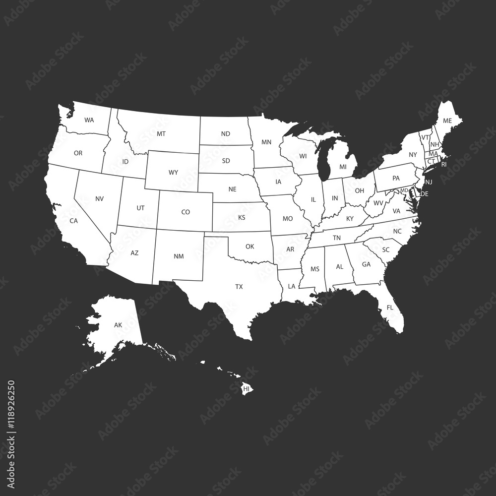 USA map with federal states. Vector illustration United states of America.