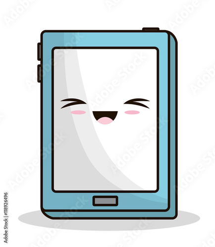 tablet kawaii cartoon smiling technology icon. Colorful and flat design. Vector illustration