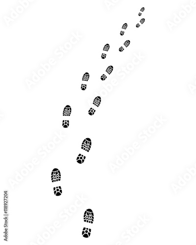 Black trail of shoes, turn right, vector