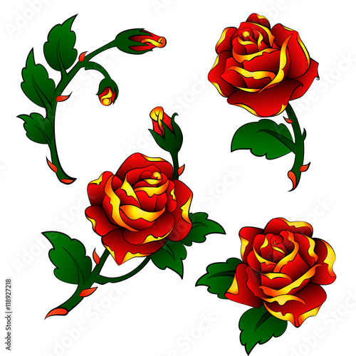 vector tattoo roses clipart in oldschool style