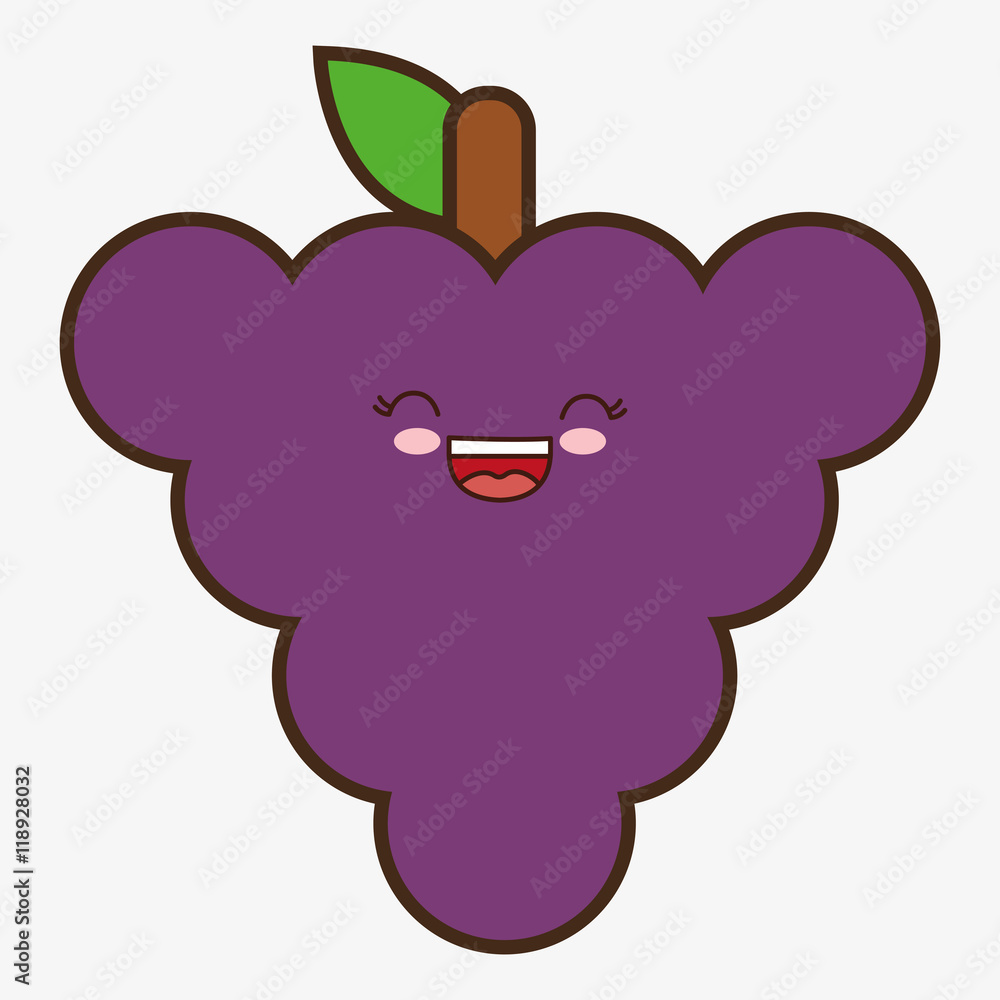 grapes kawaii cartoon smiling healthy food icon. Colorful and flat design. Vector illustration grapes kawaii cartoon smiling healthy food icon. Colorful and flat design. Vector illustration