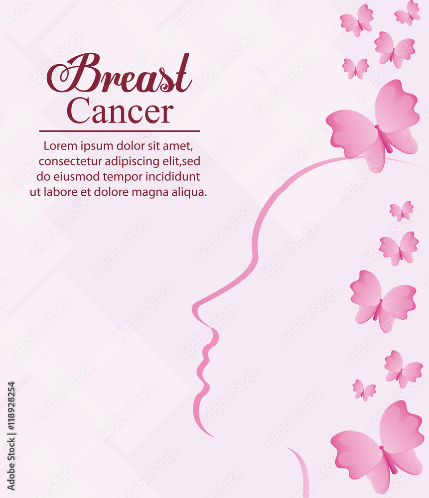 butterfly female head breart cancer awareness campaign foundation icon. Pink design. Vector illustration