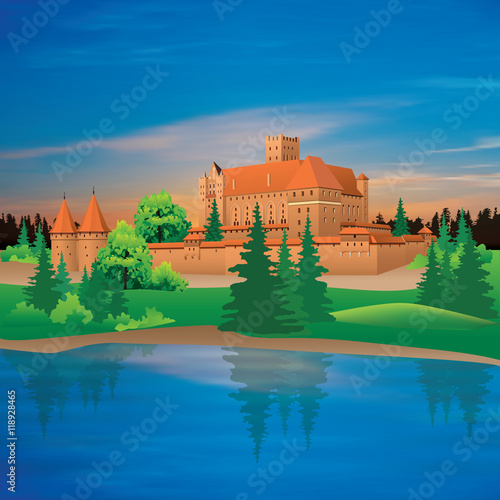 Cartoon hand drawing color castle Illustration