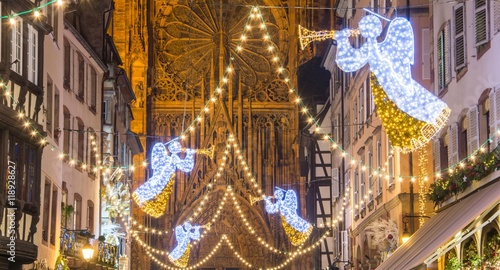 Christmas market lights in Strasbourg, France