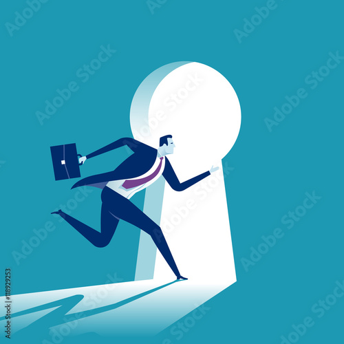 Keyhole. Businessman enters the keyhole. Concept business illustration