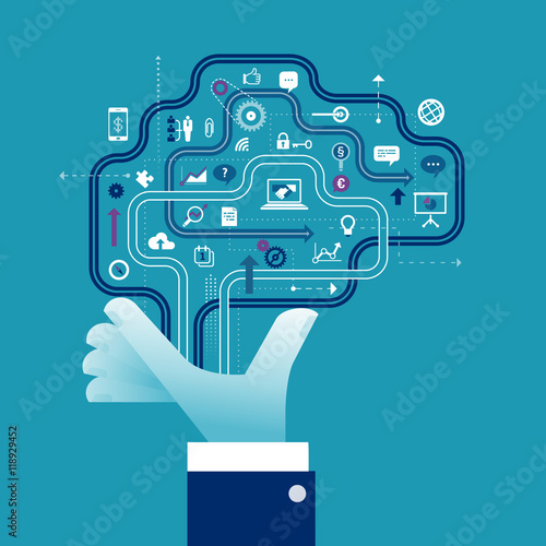 Smart Solution.  A hand holding a metaphoric representation of the human brain. Concept business illustration