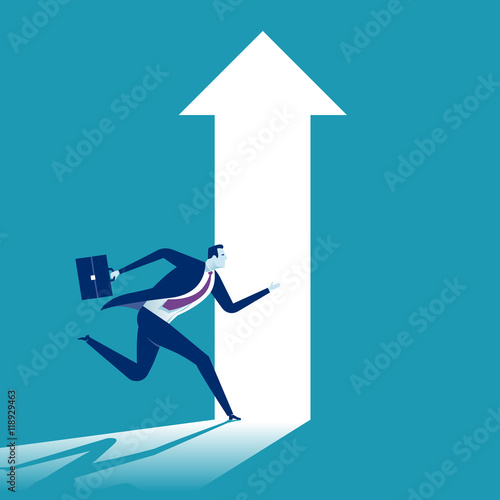 Start Up. Businessman entering into the large white arrow. Concept business illustration