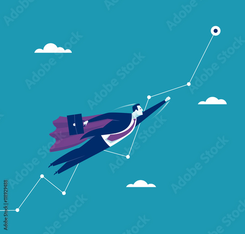 Super worker. Businessman flies to the goal in the mantle of the Superman. Business concept illustration